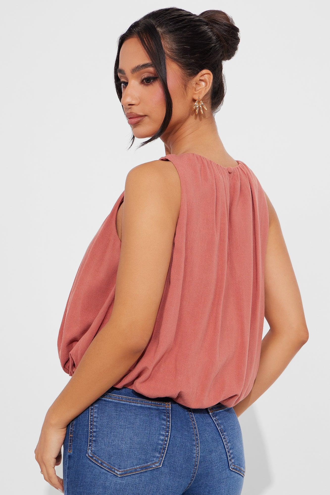 Breanna Linen Bubble Top - Rust Product Image