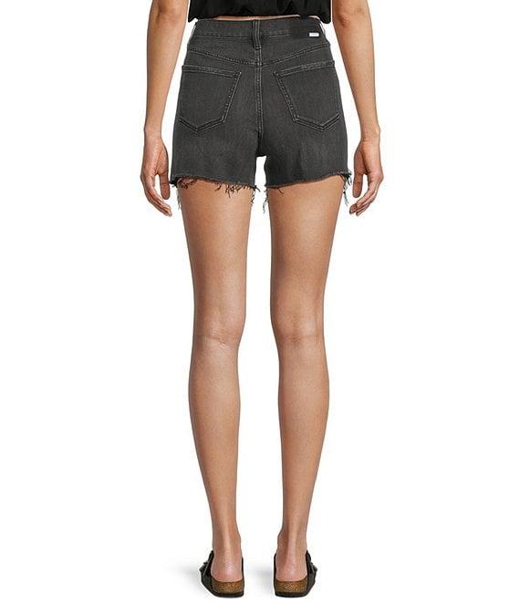 Daze The Knockout Distressed Frayed Hem High Rise Denim Shorts Product Image