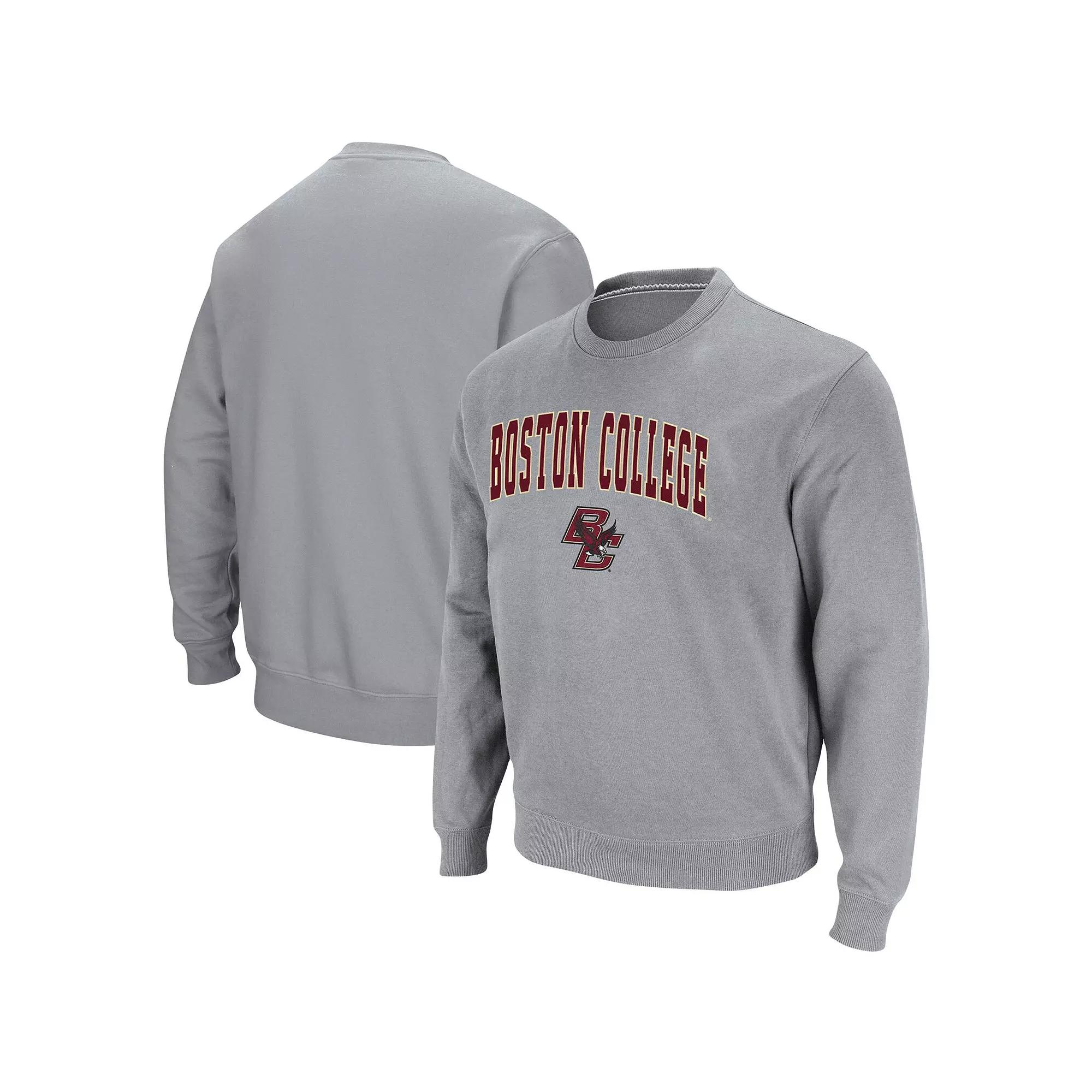 Men's Colosseum Heathered Gray Boston College Eagles Arch & Logo Tackle Twill Pullover Sweatshirt,  Product Image