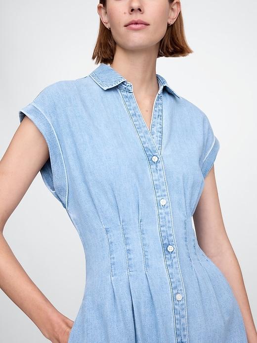 Denim Pleated Maxi Shirtdress Product Image