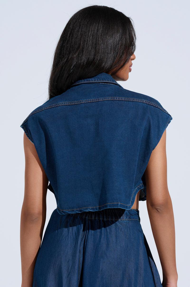 CARRIE BUTTON DOWN DENIM VEST TOP Product Image