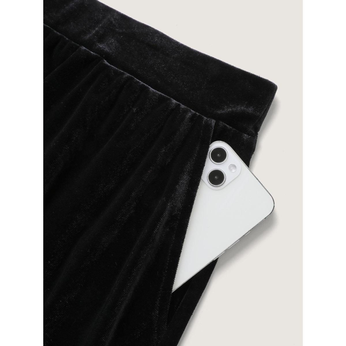 Plus Size Handkerchief Hem Lace Trim Midi Skirt Women Black Romantic Patchwork Bodycon Low stretch Slanted pocket Elegant Skirts BloomChic 18-20/2X Product Image