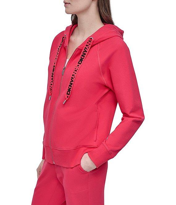 DKNY Sport by Donna Karan Coordinating Two Tone Logo Drawcord Zip Fleece Hoodie Product Image