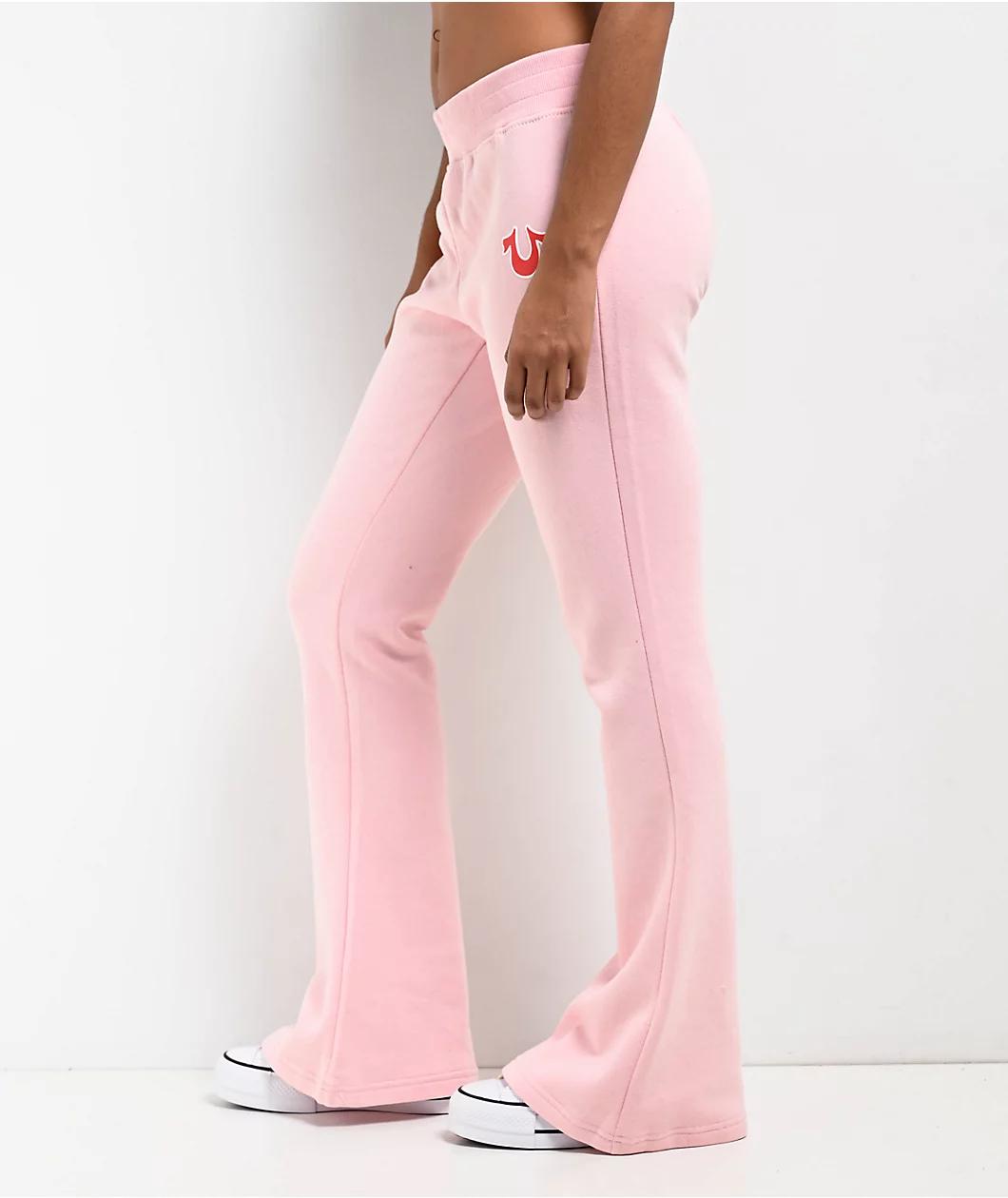 True Religion Big T Pink Low Rise Flare Jogger Sweatpants Product Image