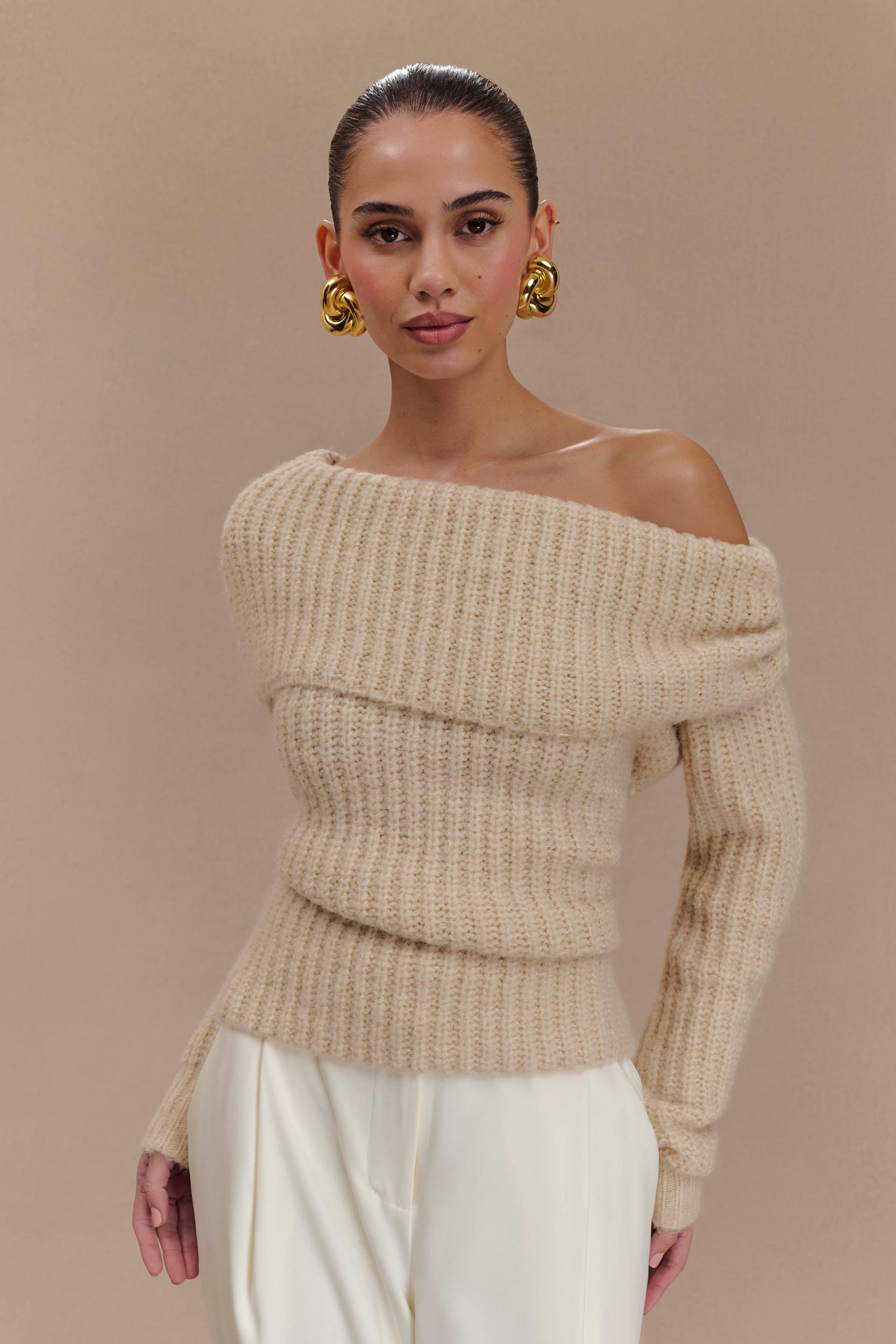 Alicia Off Shoulder Knit Top - Cream Product Image