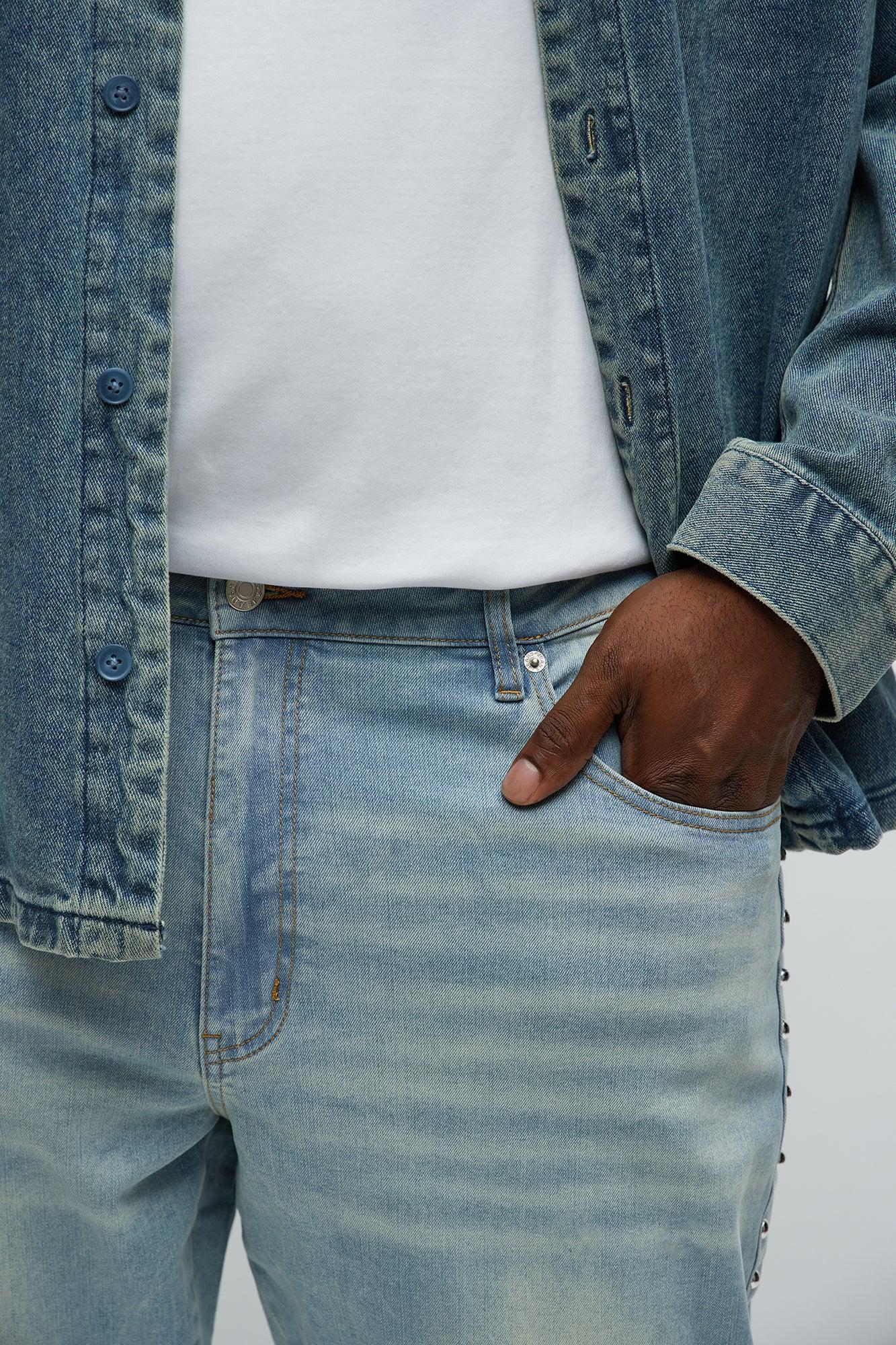 Stacked Slim Flare Stud On The Side Jeans - Light Wash Male Product Image