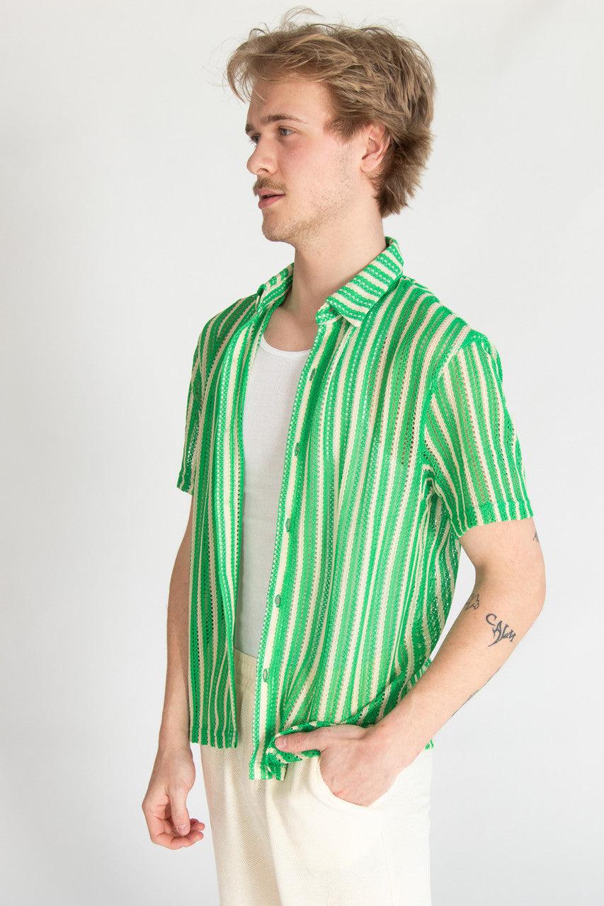 Green Cabana Knit Button Up Shirt Product Image