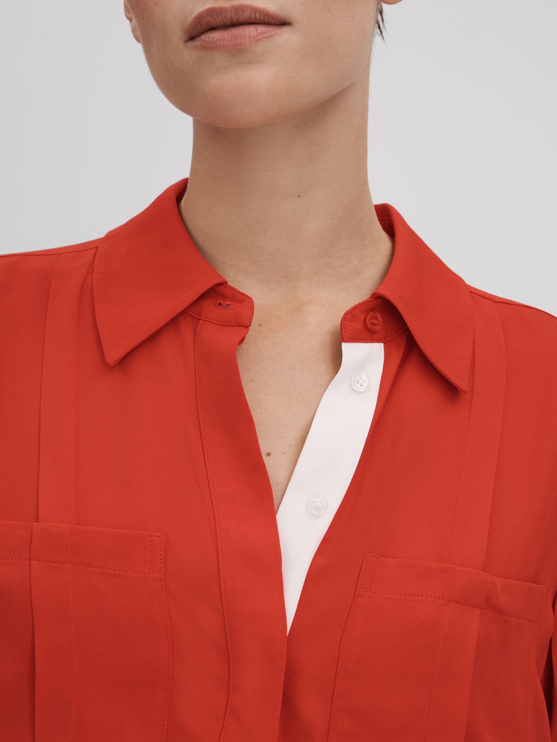 Contrast Trim Button-Through Shirt in Red Product Image