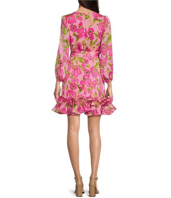 Taylor Floral V-Neck Long Sleeve Tiered Ruffle Hem Dress Product Image