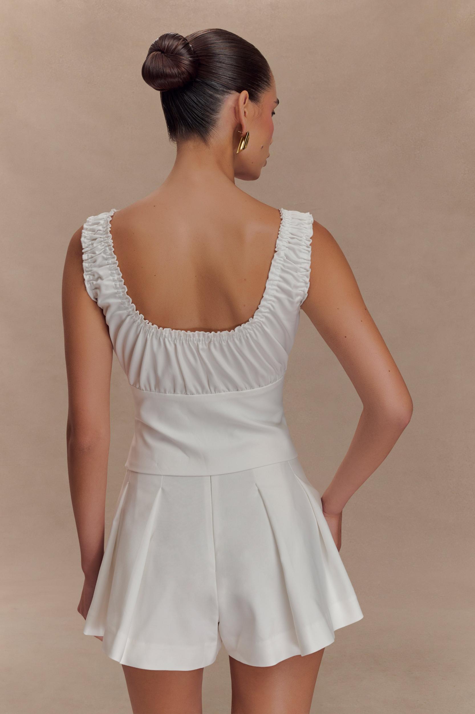 Ines Sleeveless Ruched Top - White Product Image