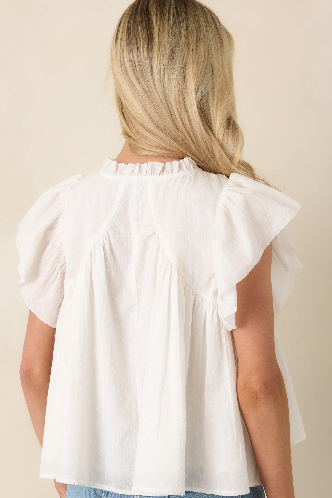 FRNCH Detiana White Cotton Flutter Sleeve Blouse Product Image