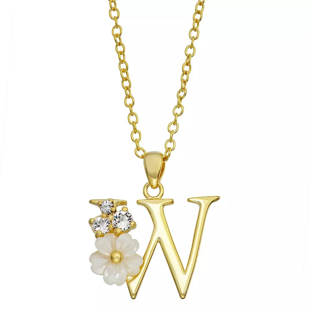 Brilliance Mother-of-Pearl Flower Initial Pendant Necklace, Womens Gold Tone X Product Image
