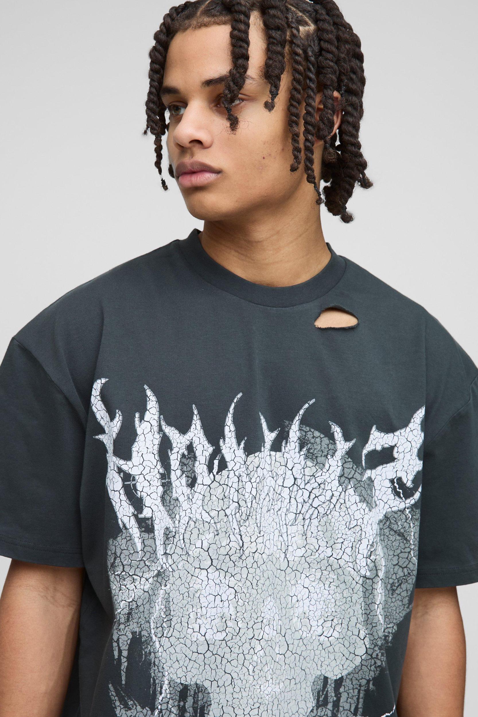 Oversized Distressed Graphic T-Shirt | boohooMAN USA Product Image