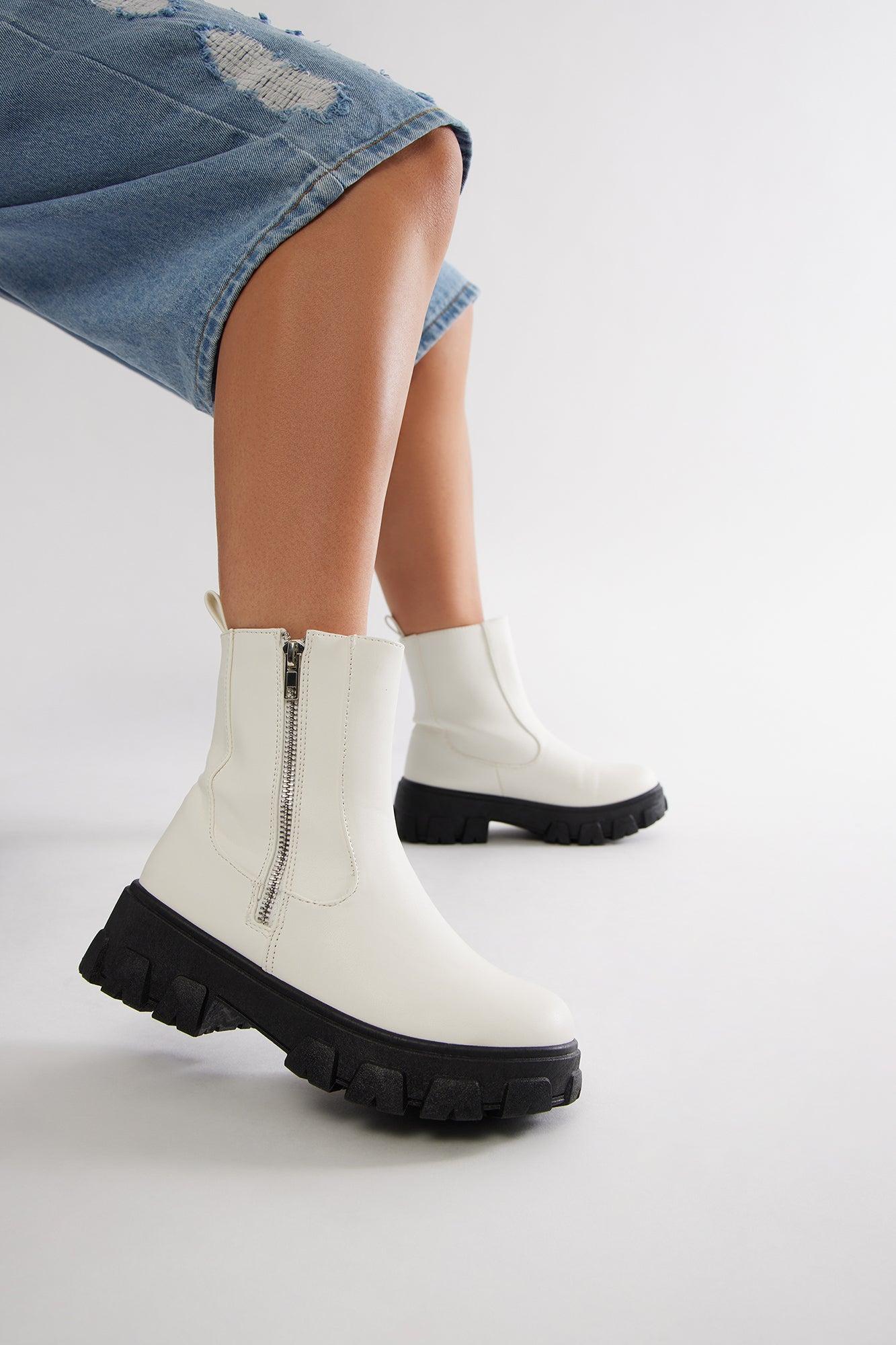Huxley Zipper Booties - White Product Image