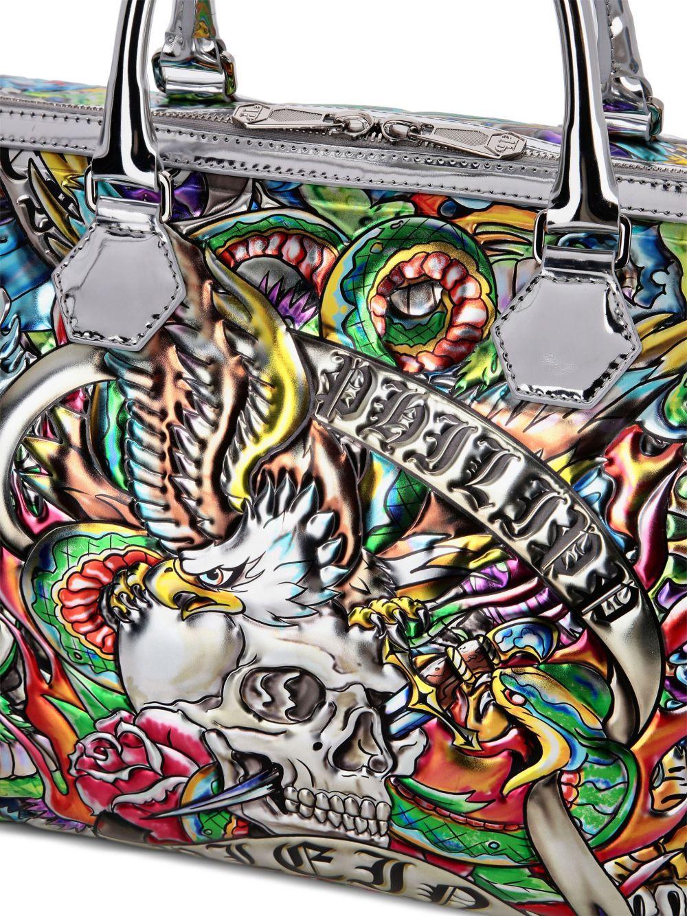 Tattoo-embossed leather tote bag Product Image