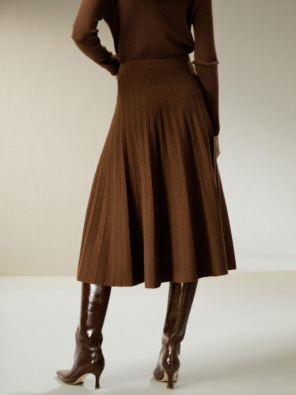 LILYSILK Women Silk Skirt Merino Wool Caramel 100% Ultra Fine Merino Wool Over-The-Knee Length M Product Image