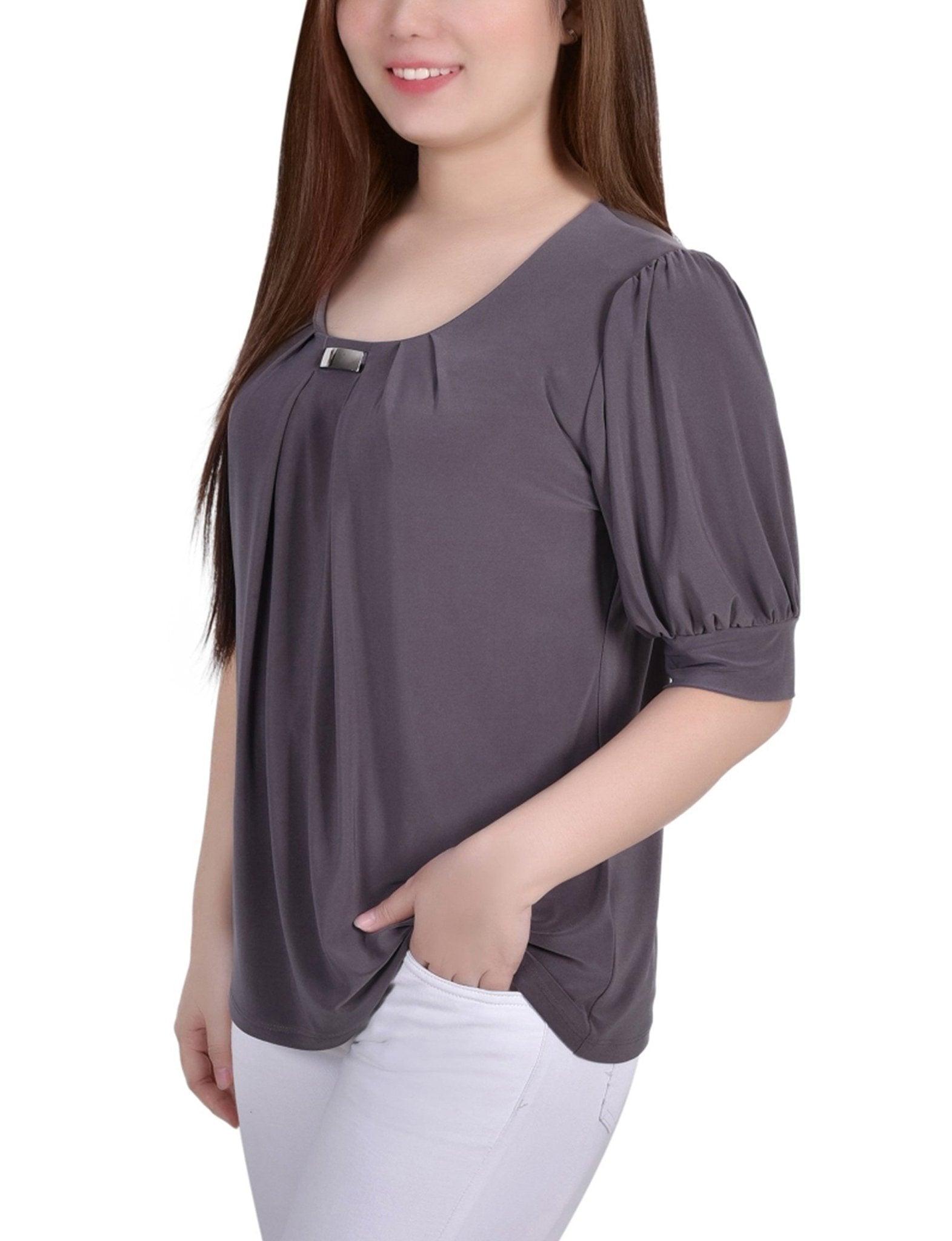 Charcoal Short Sleeve Balloon Sleeve Top With Hardware Product Image