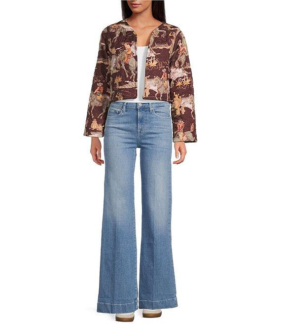 Ida Mae Home Western Print Cotton Blend Open Front Long Sleeve Cropped Jacket Product Image