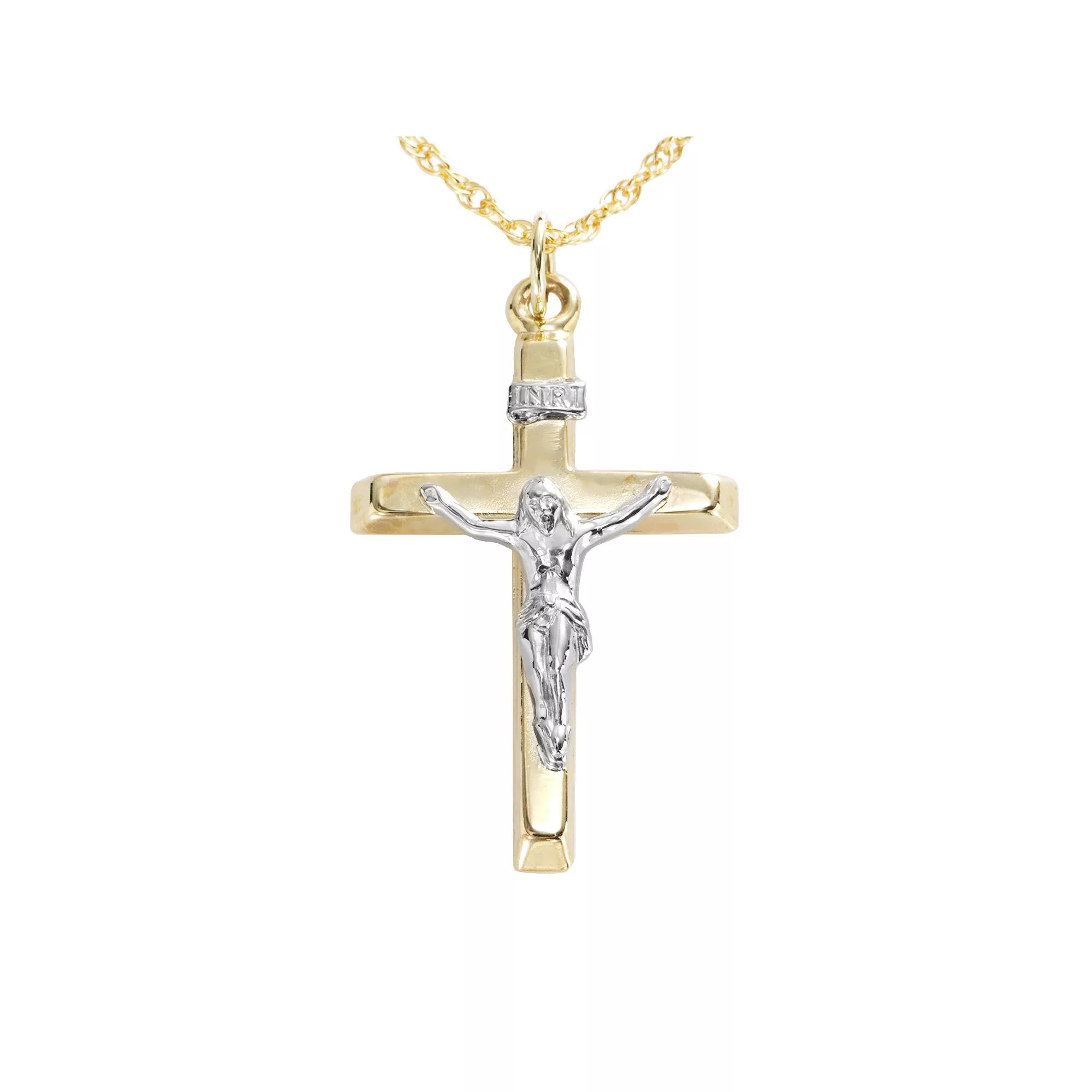 10k Gold Two Tone Crucifix Pendant, Womens Product Image