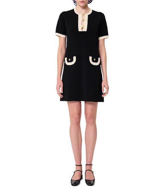 Tara Jarmon Roller Knit Round Button Front Neck Short Sleeve Dress Product Image