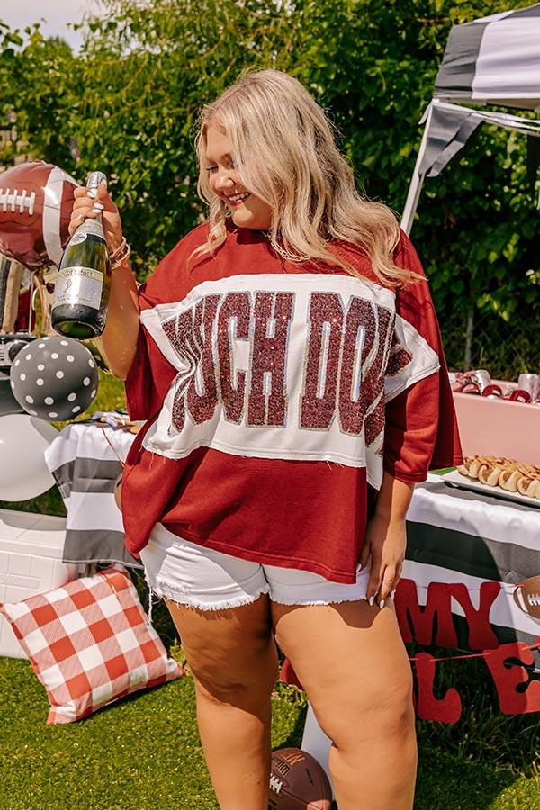 It's a Touch Down Sequin Oversized Tee in Red Curves Product Image