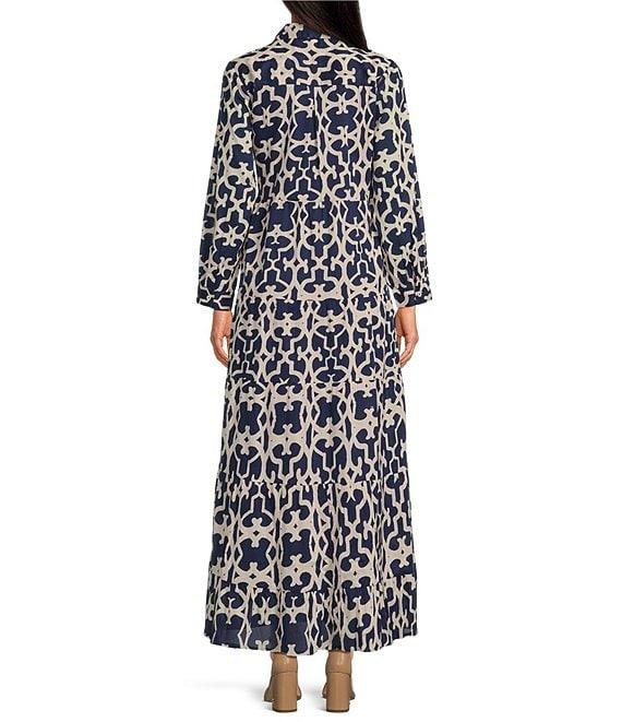 Ro's Garden Jinette Printed Woven Collar Neck Long Sleeve Button Front Tiered Maxi Dress Product Image