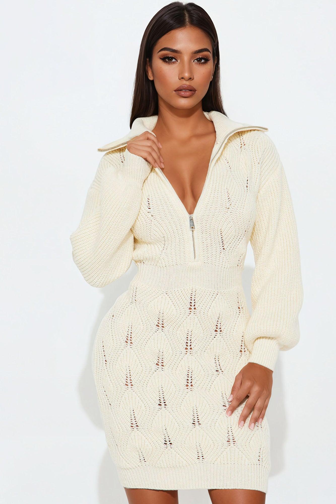 Lyla Sweater Mini Dress - Ivory Product Image
