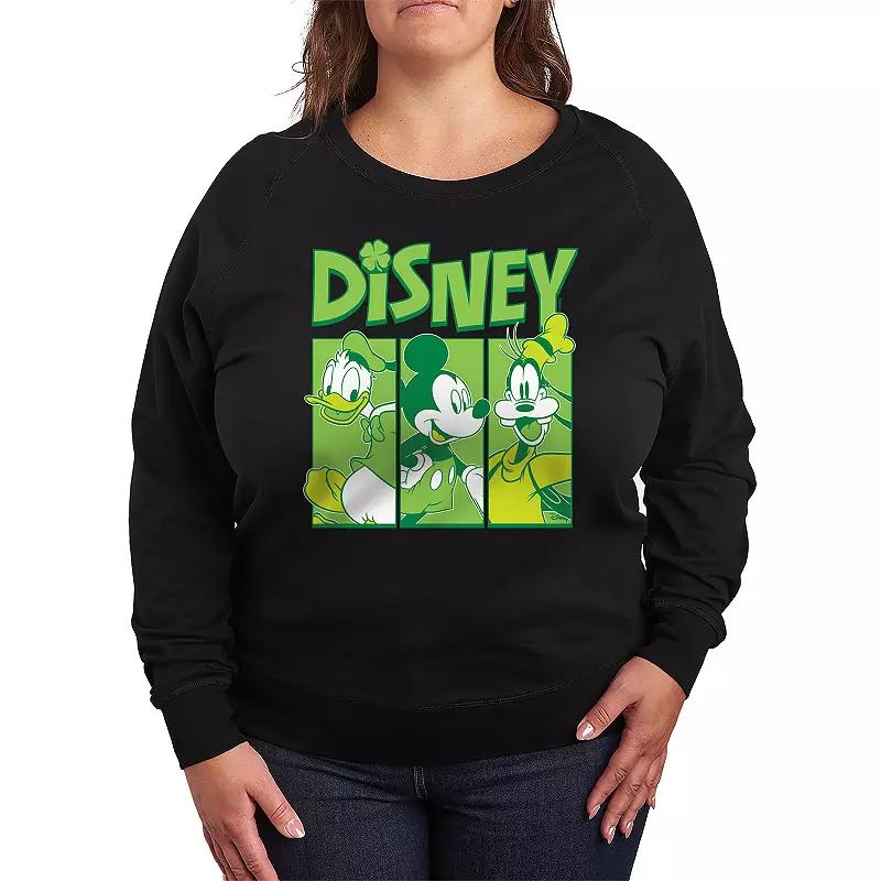 Disneys Mickey Mouse, Goofy & Donald Duck Plus Size Shamrock Grid French Terry Long Sleeve Tee, Womens Product Image