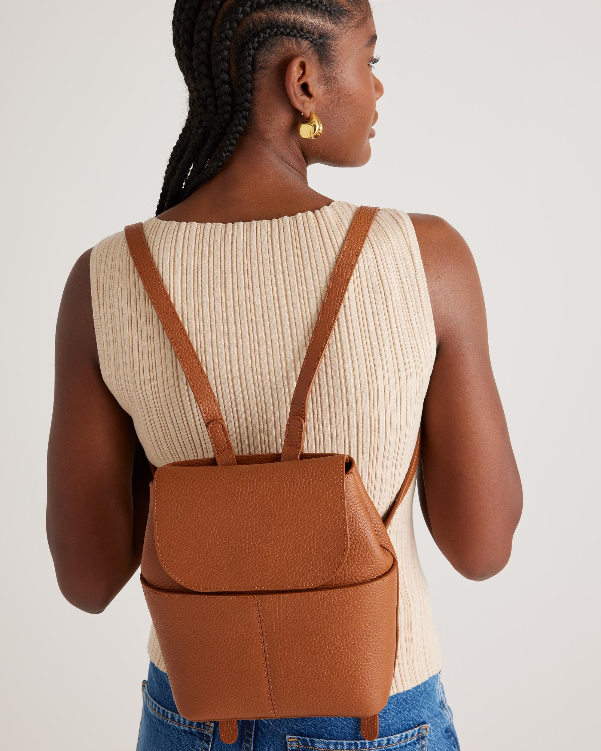 Quince | Women's Italian Leather Small Backpack in Cognac Product Image