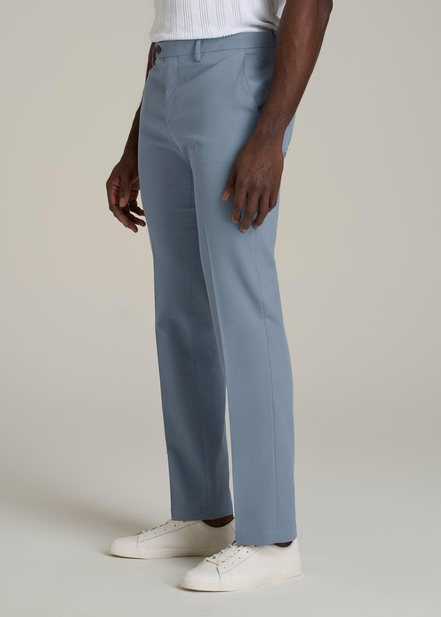 Textured Garment Washed Stretch Cotton Suit Pants for Tall Men in Chambray Male Product Image