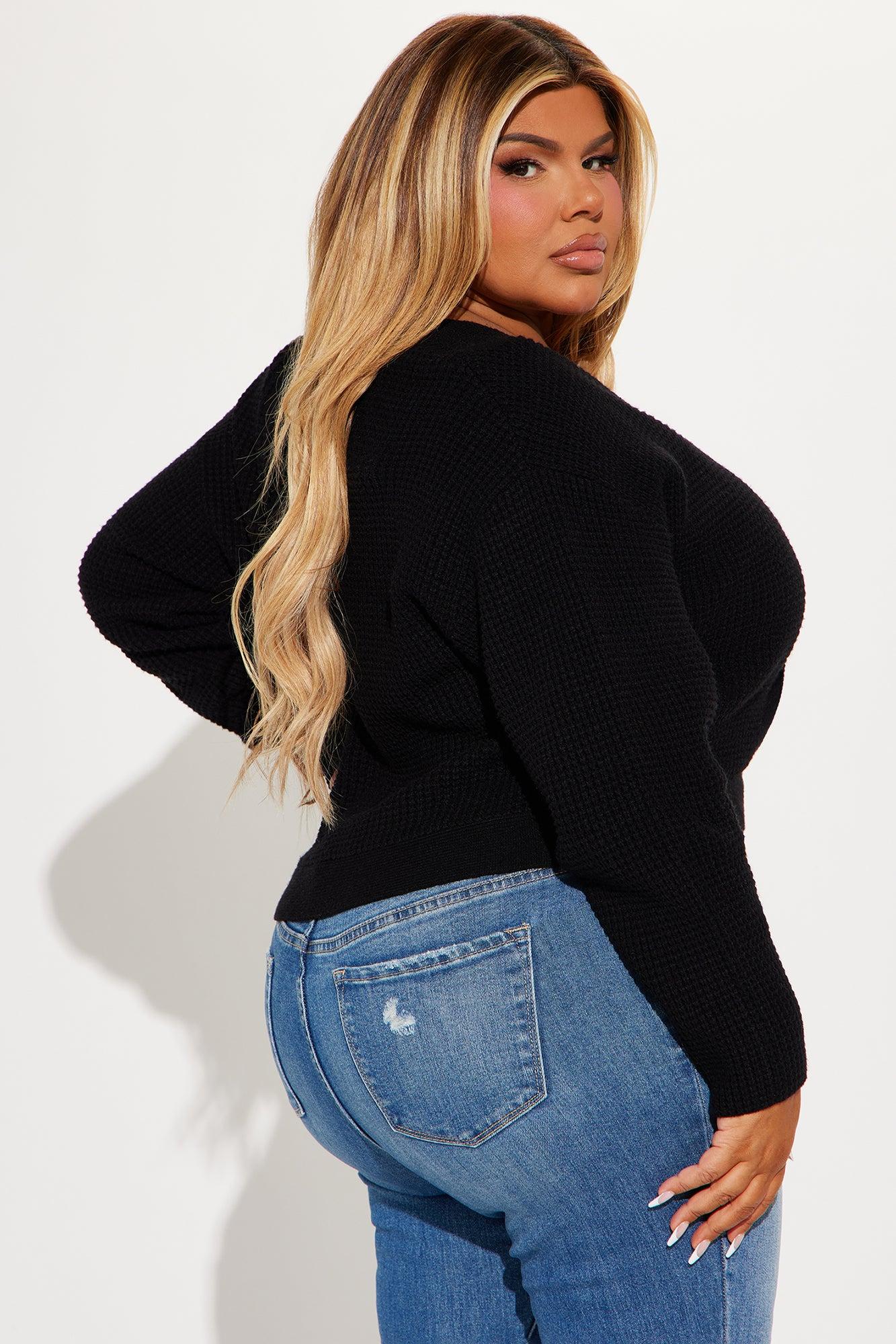 Falling In Love Surplice Sweater - Black Product Image