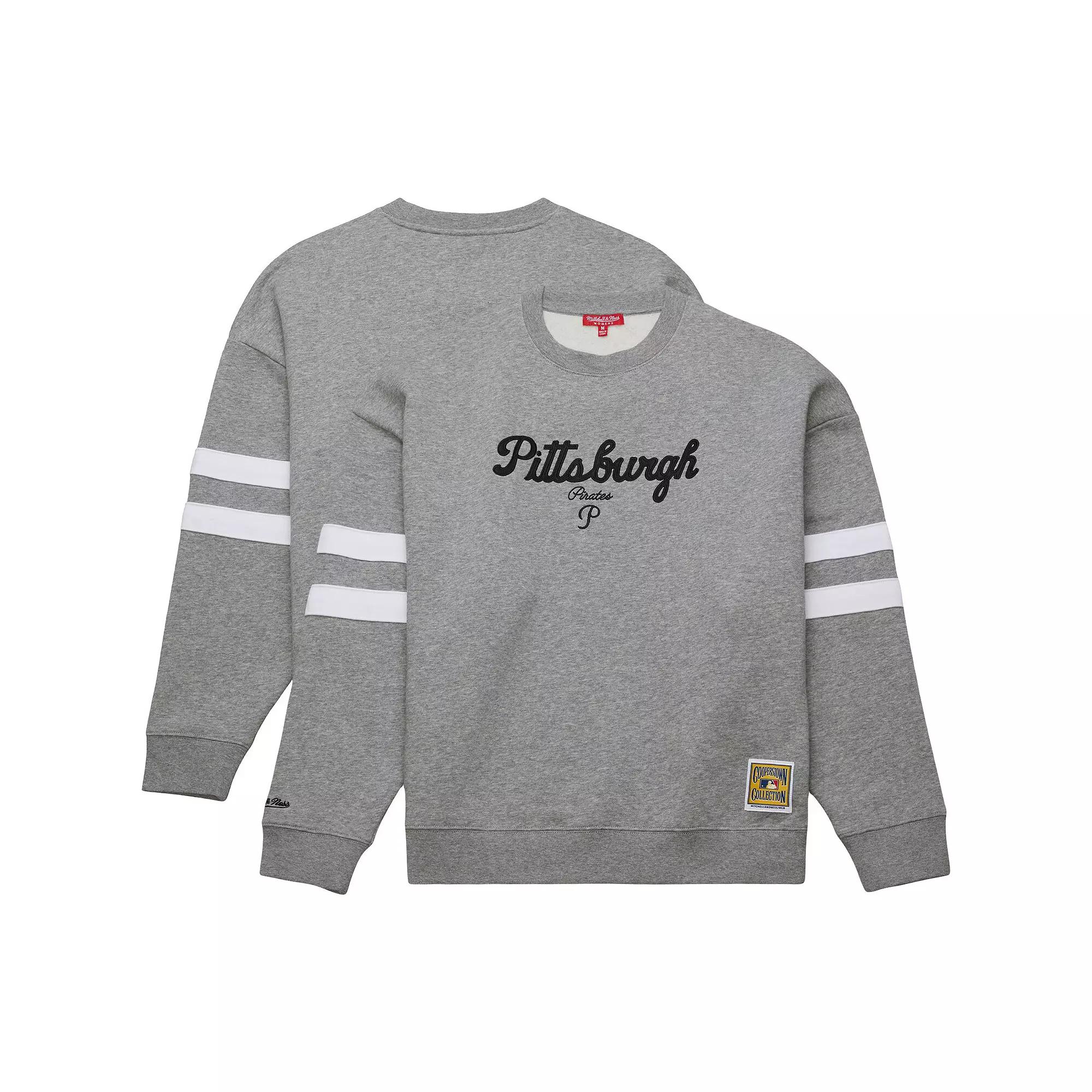 Women's Mitchell & Ness Heather Gray Pittsburgh Pirates Lightweight Logo Pullover Sweatshirt,  Product Image