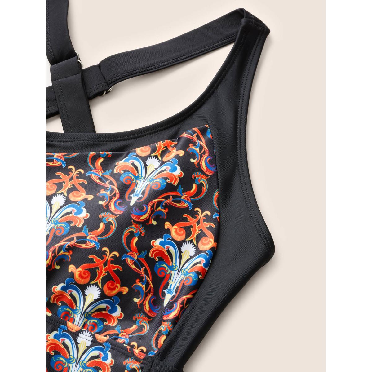 Plus Size Patchwork Boho Print Adjustable Straps One Piece Swimsuit Women's Swimwear Black Beach Non Curve Bathing Suits High stretch One Pieces BloomChic 18-20/2X Product Image