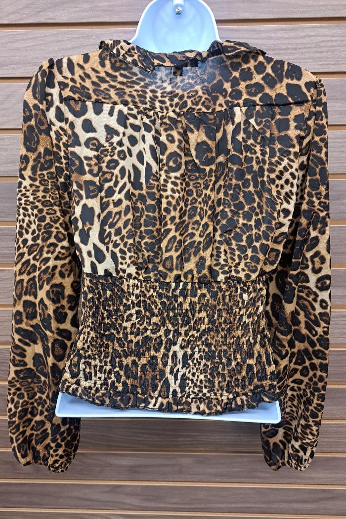 Leopard ruffle elastic mid chiffon button Product Image