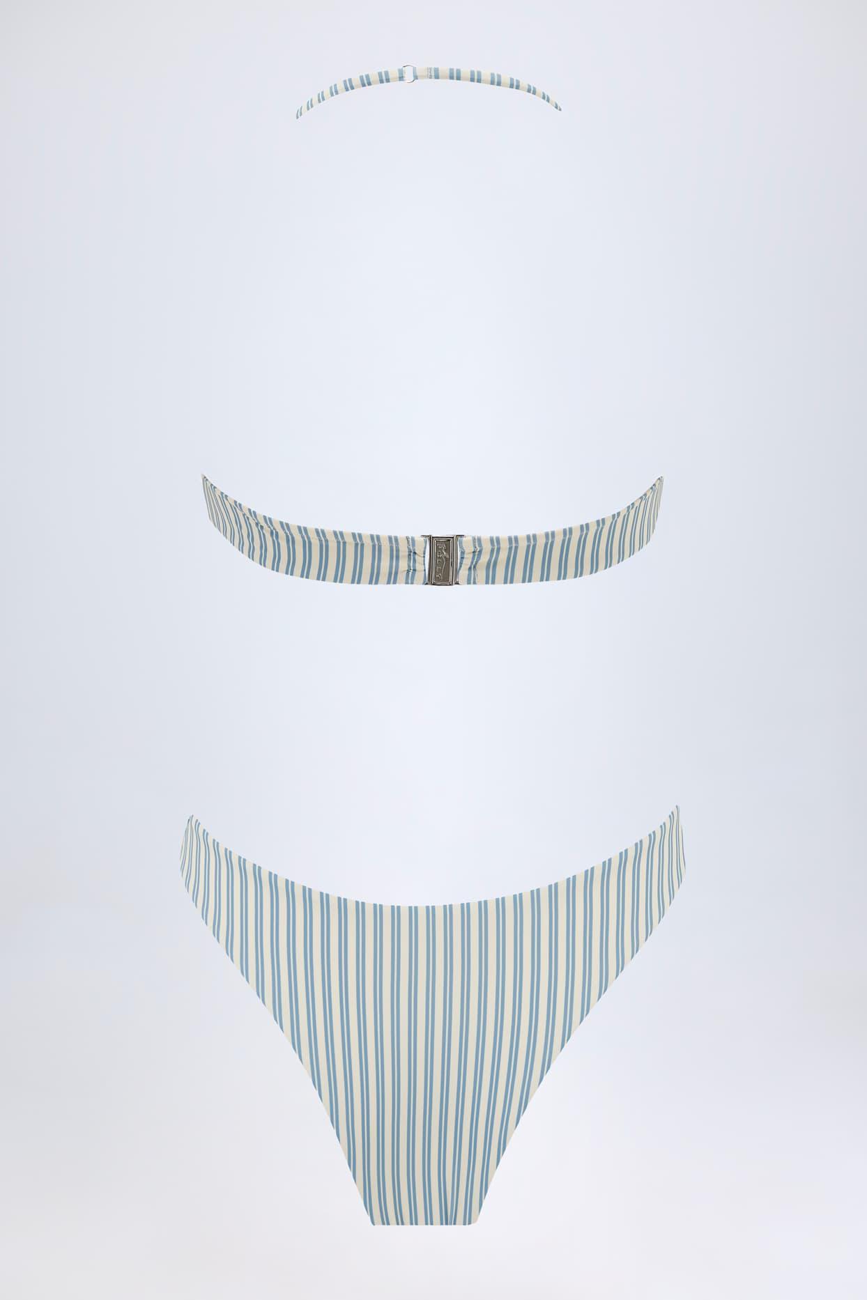 Cut-Out Halterneck Swimsuit in Teal Double Stripe Product Image