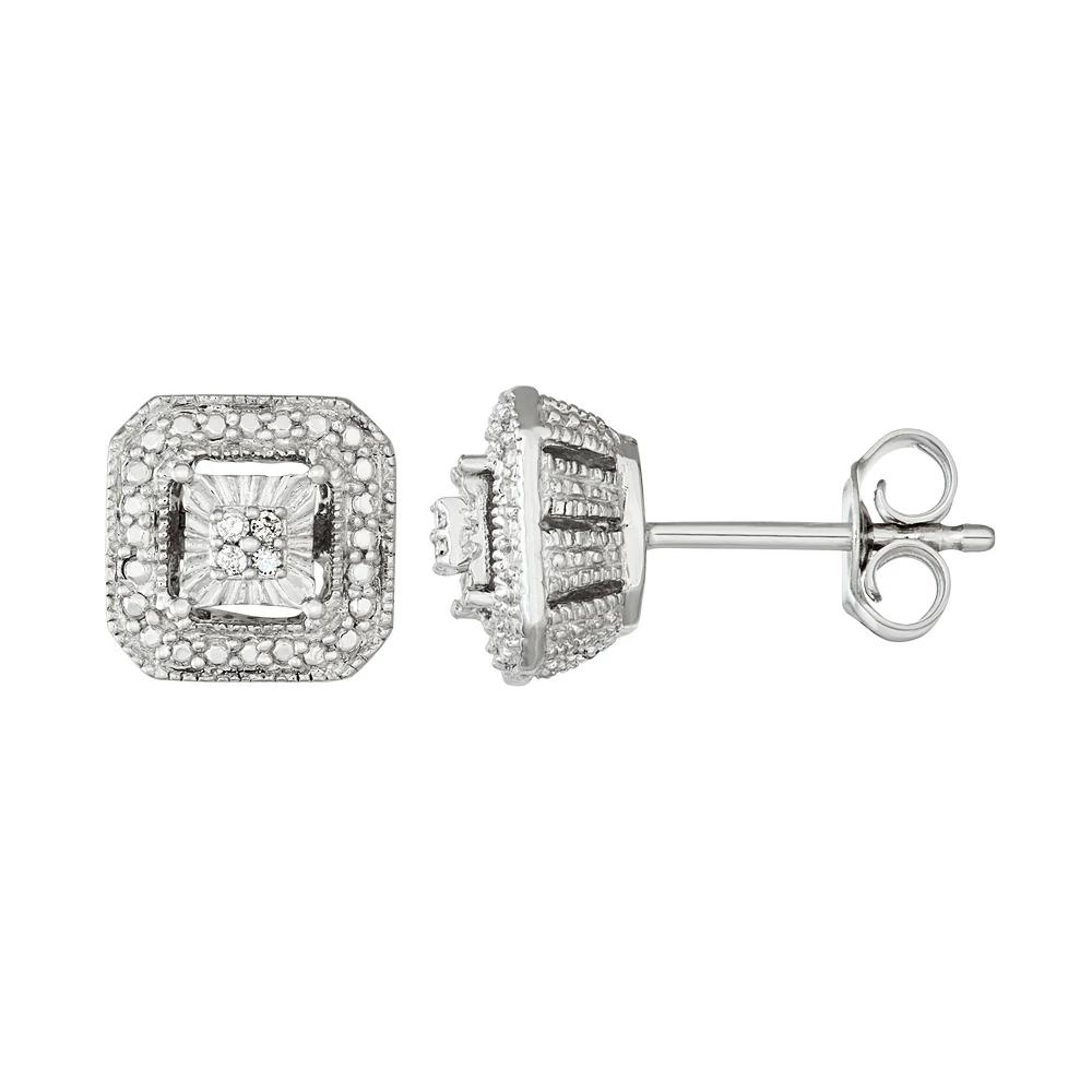 Sterling Silver Diamond Accent Square Halo Stud Earrings, Women's Product Image