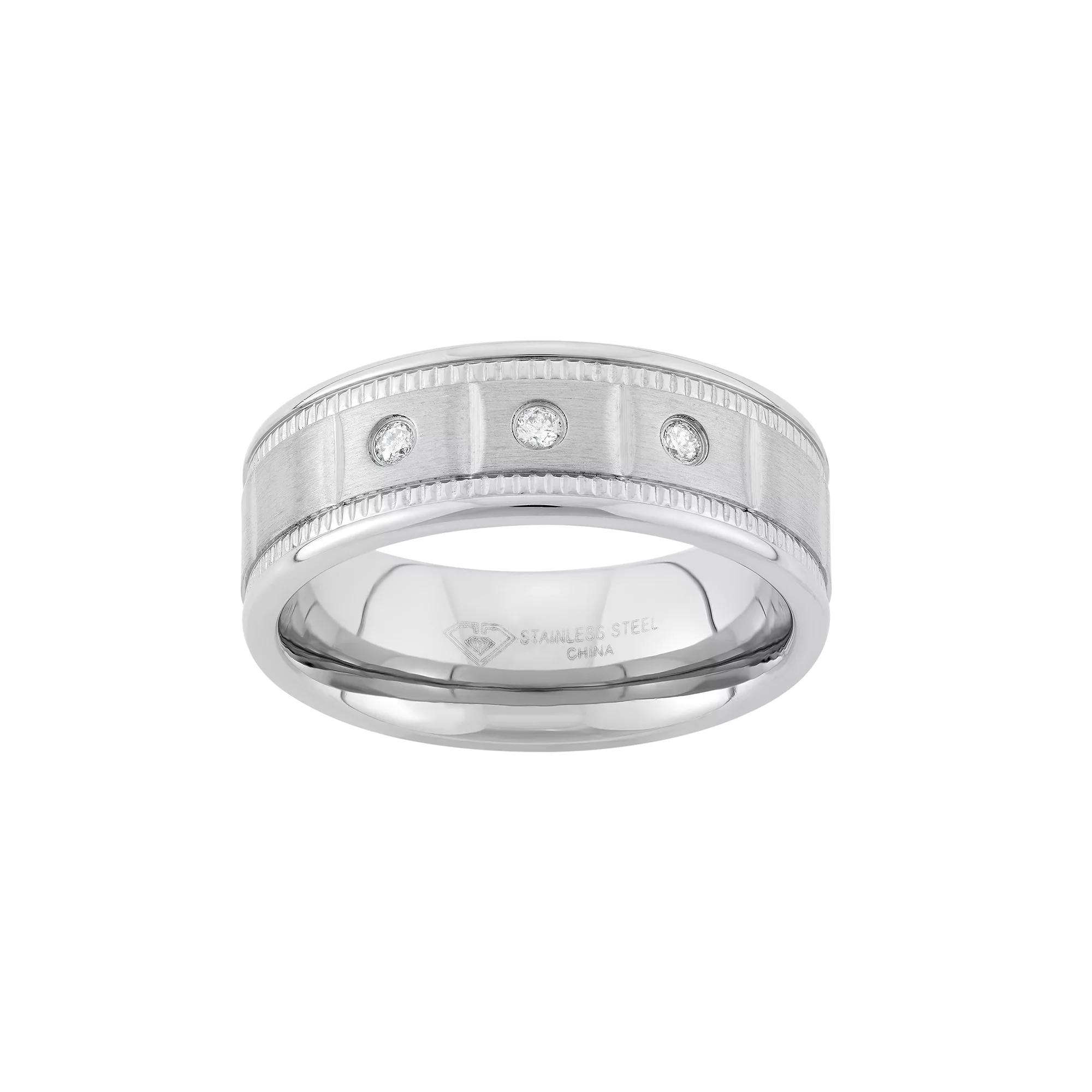 1/10 Carat T.W. Diamond Stainless Steel Wedding Band - Men, Men's, Size: 11.50 Product Image