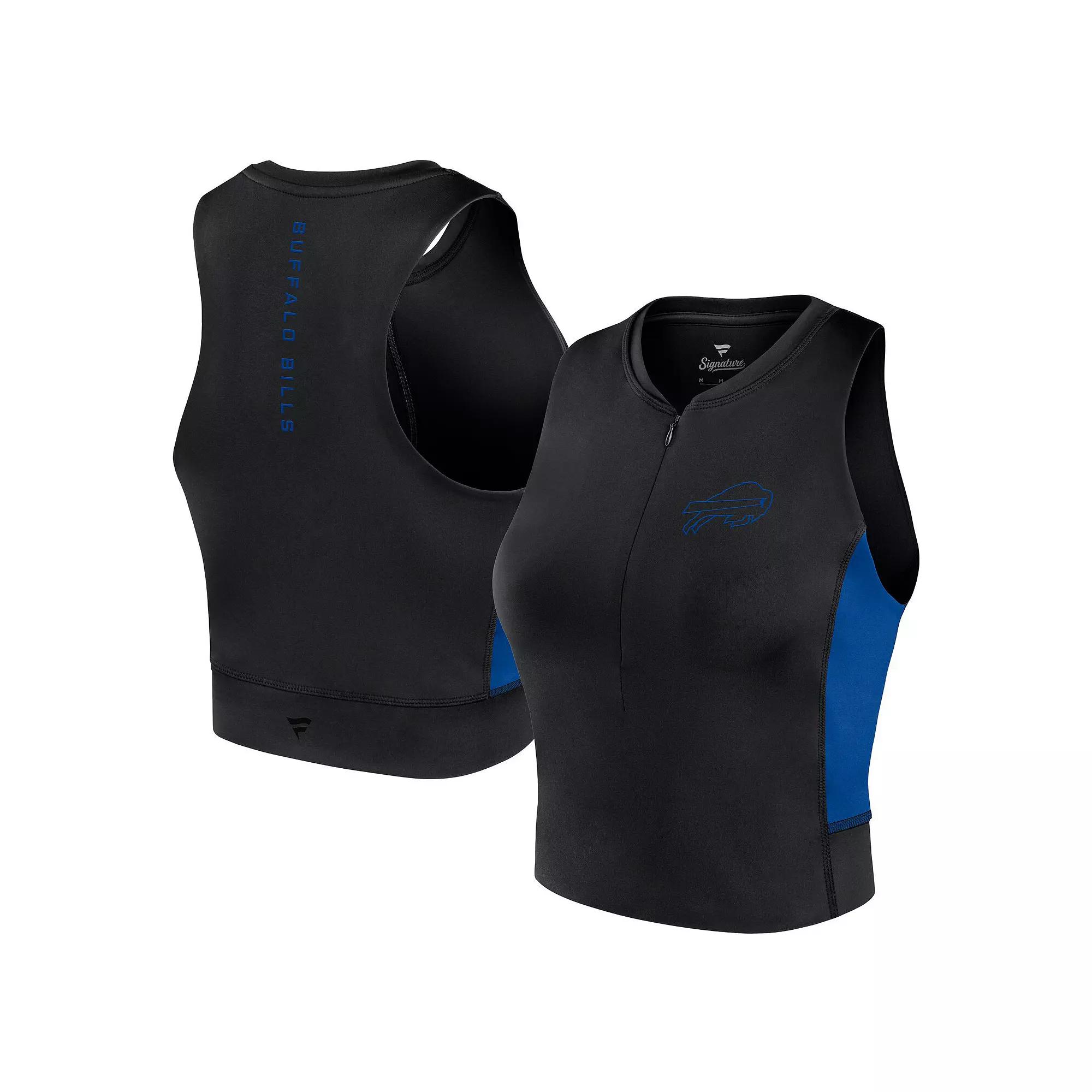 Women's Fanatics Signature Black Chicago Cubs Studio Half-Zip Fitted Gym Tank Top,  Product Image