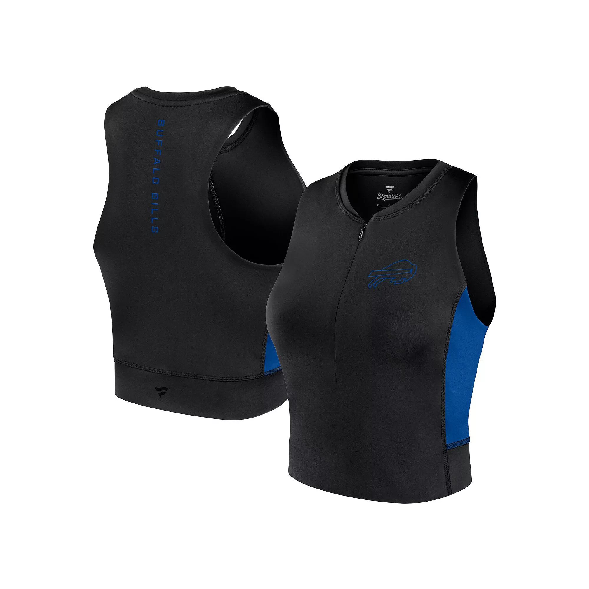 Women's Fanatics Signature Black Chicago Cubs Studio Half-Zip Fitted Gym Tank Top,  Product Image