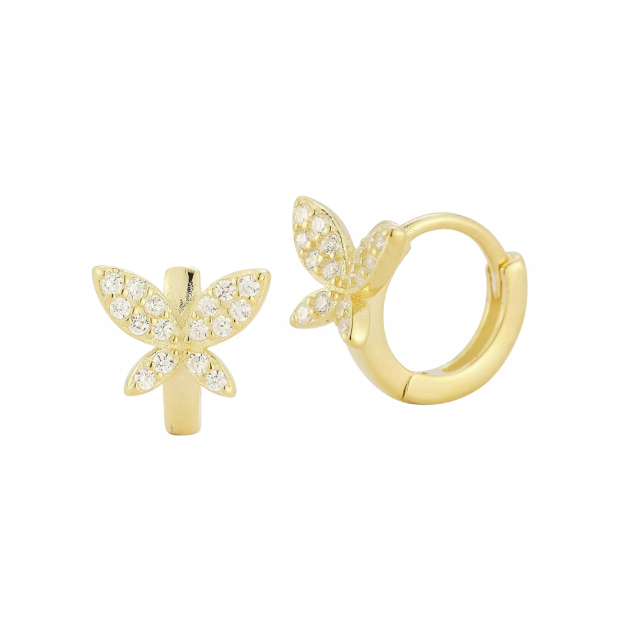 Sunkissed Sterling Cubic Zirconia Butterfly Hoop Earrings, Women's, Gold Tone Product Image