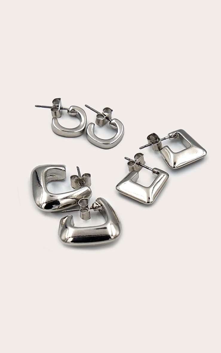 Silver Chunky Square Huggie Multipack Earrings Product Image