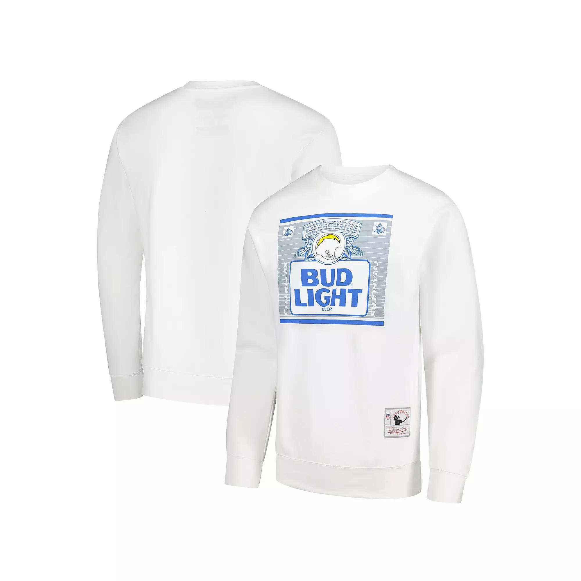 Men's Mitchell & Ness x Bud Light White Los Angeles Chargers The Crest Pullover Sweatshirt,  Product Image