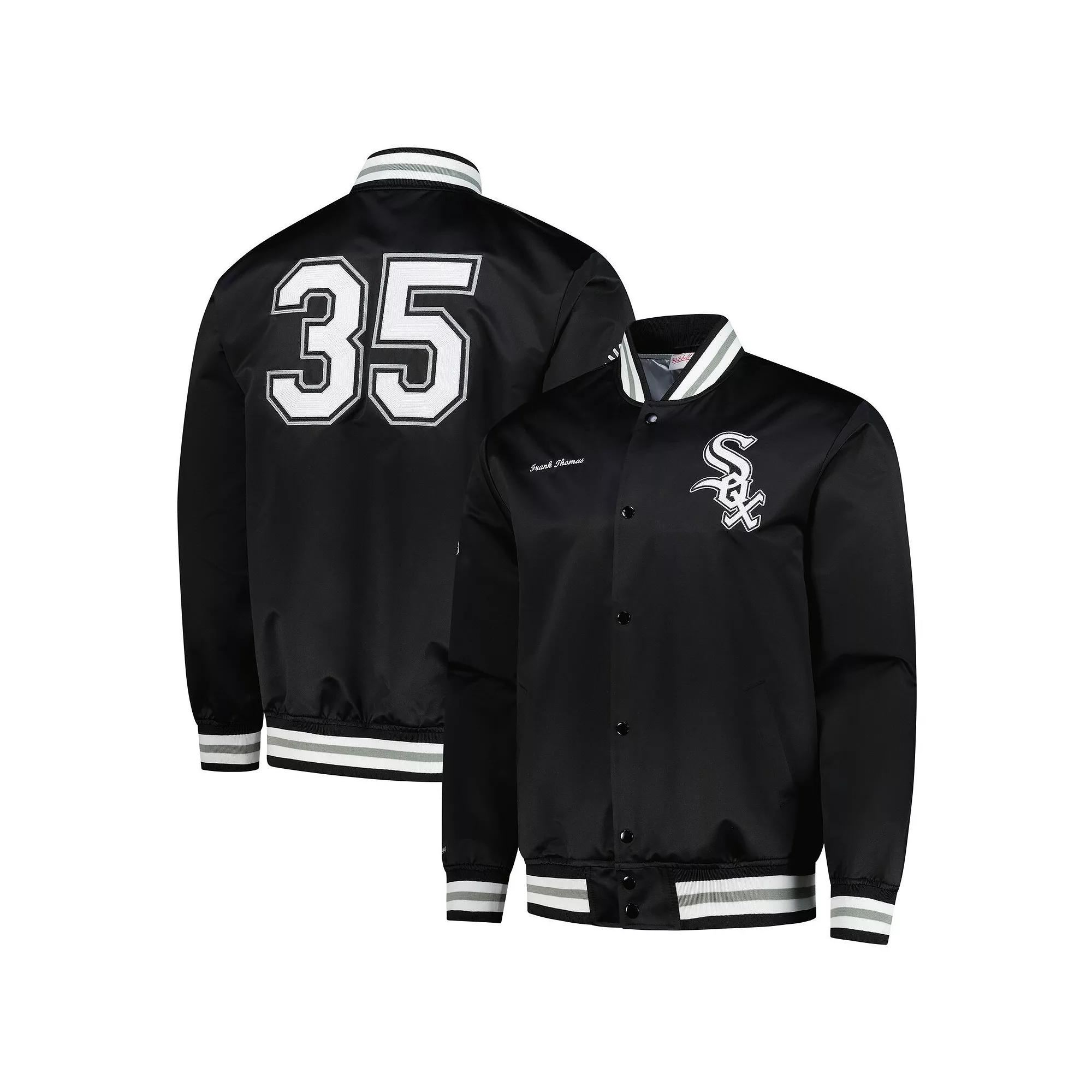 Men's Mitchell & Ness Frank Thomas Black Chicago White Sox Legends Collection Vintage Satin Full-Snap Jacket,  Product Image