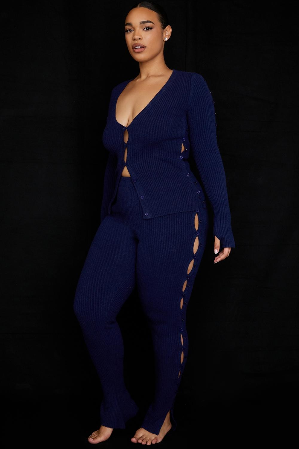 Belong  navy ribbed knit trousers - sale Product Image