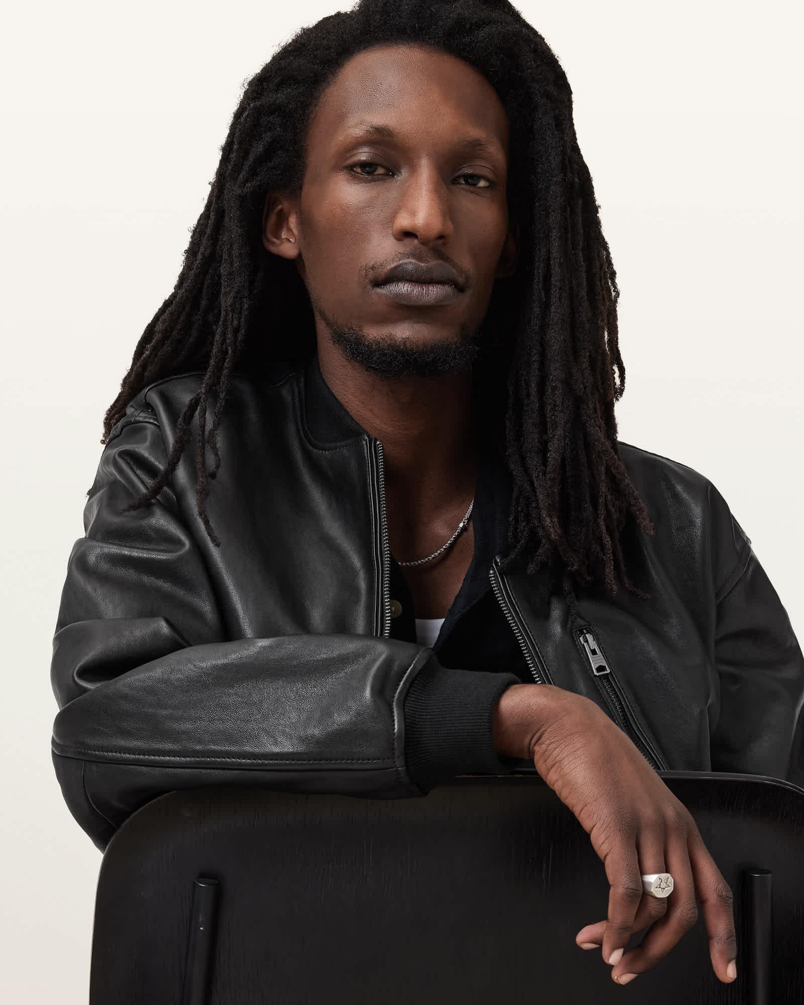 Kino Oversized Leather Bomber Black | ALLSAINTS US Product Image