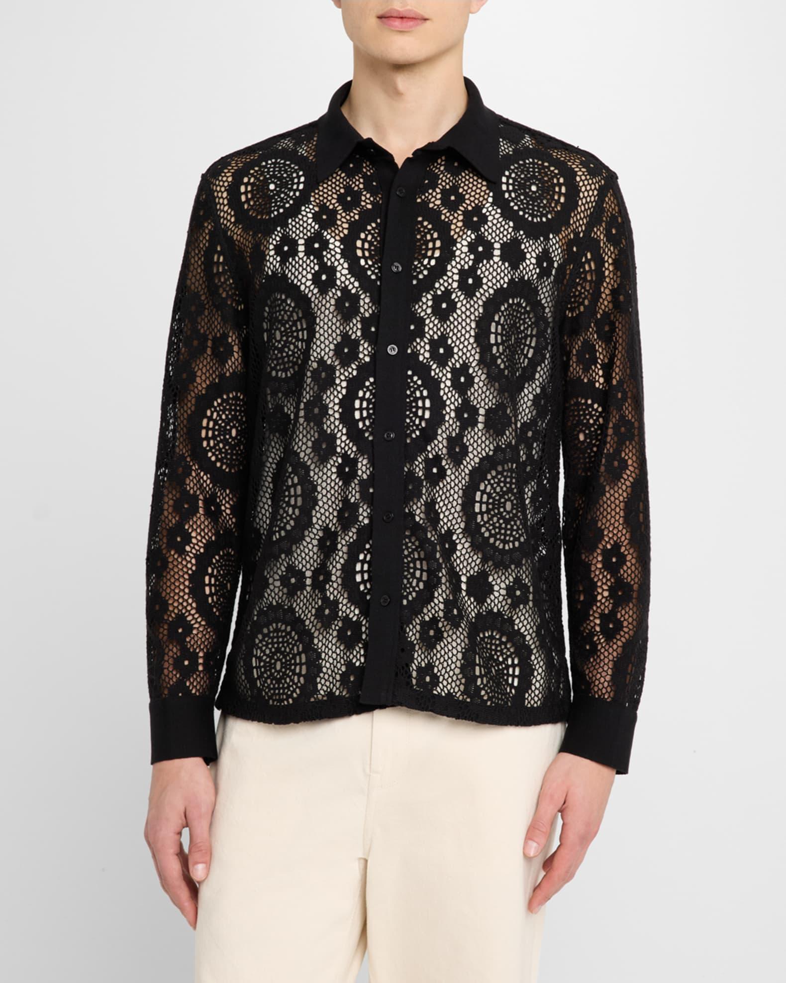 Men's Lace Button-Down Shirt Product Image