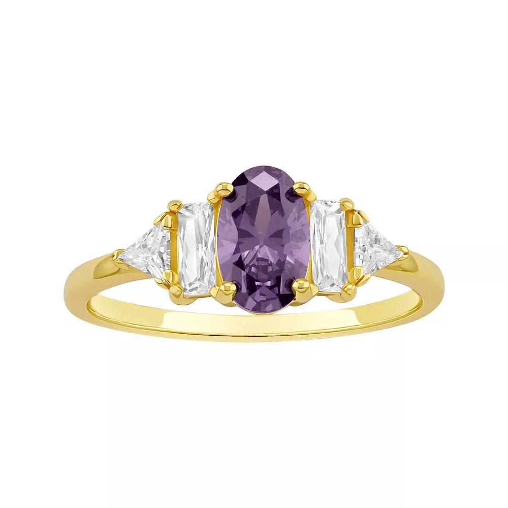 PRIMROSE Sterling Silver Oval Amethyst Cubic Zirconia Ring, Women's, Size: 7, Gold Tone Product Image