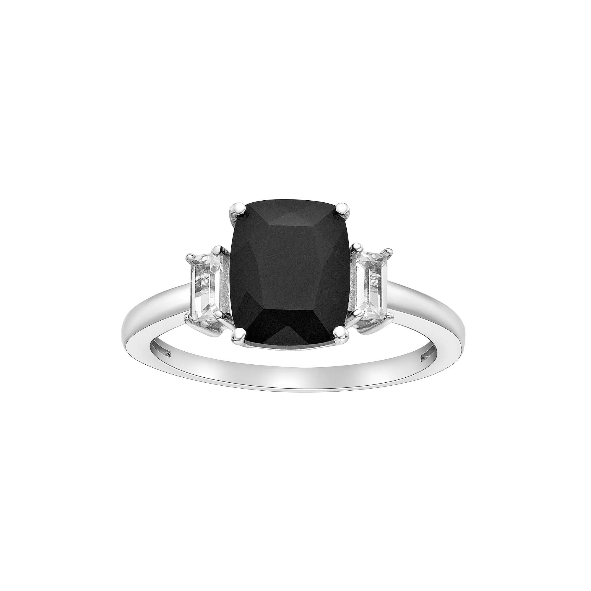 Gemminded Sterling Silver Onyx & White Topaz Ring, Women's, Size: 10 Product Image