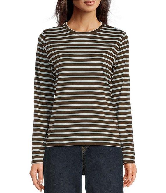 FRANCES VALENTINE Tonal Pima Cotton Crew Neck Long Sleeve Stripe Print Tee Shirt Product Image