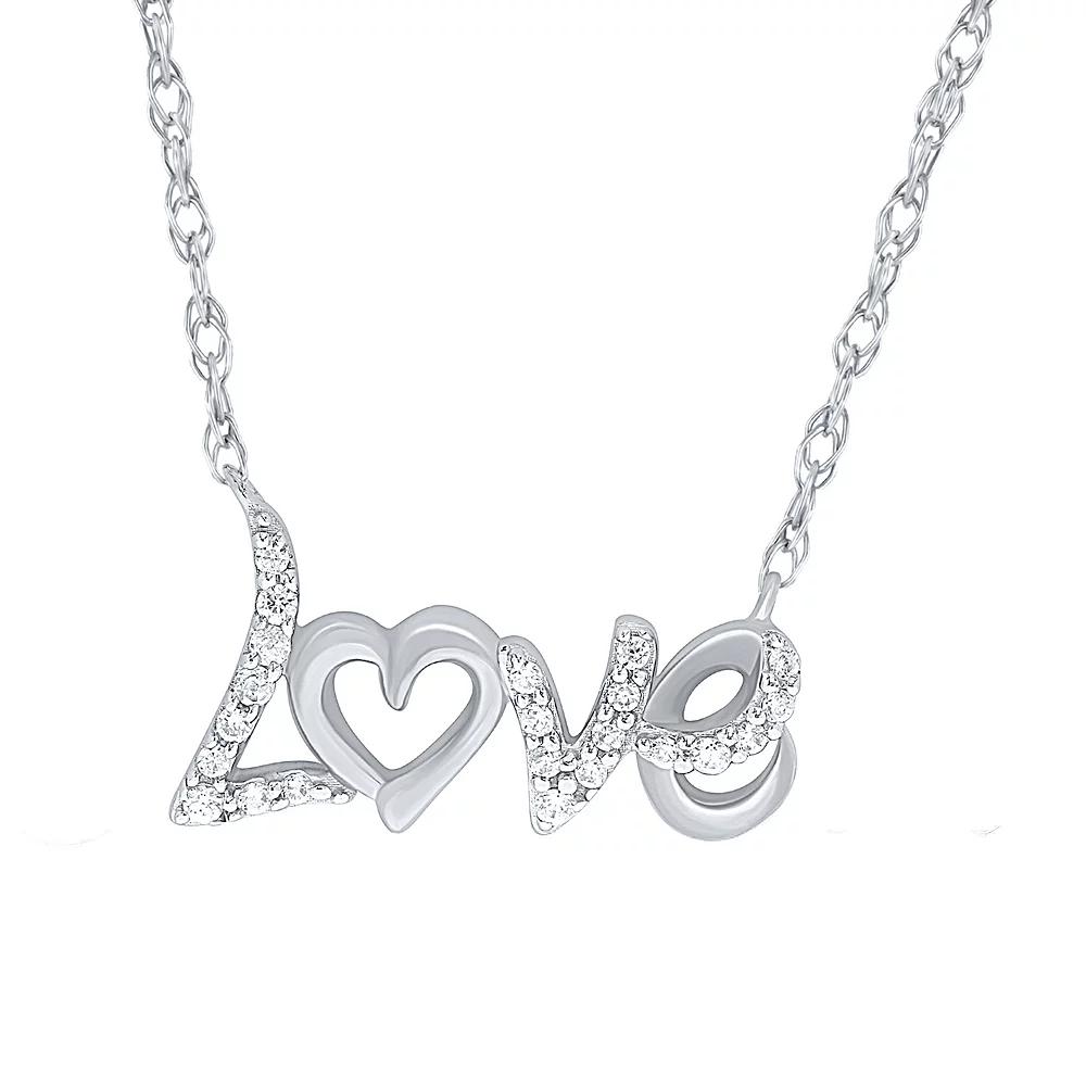 Sterling Silver 1/10 Carat T.W. Diamond "Love" Pendant Necklace, Women's, Size: 18" Product Image